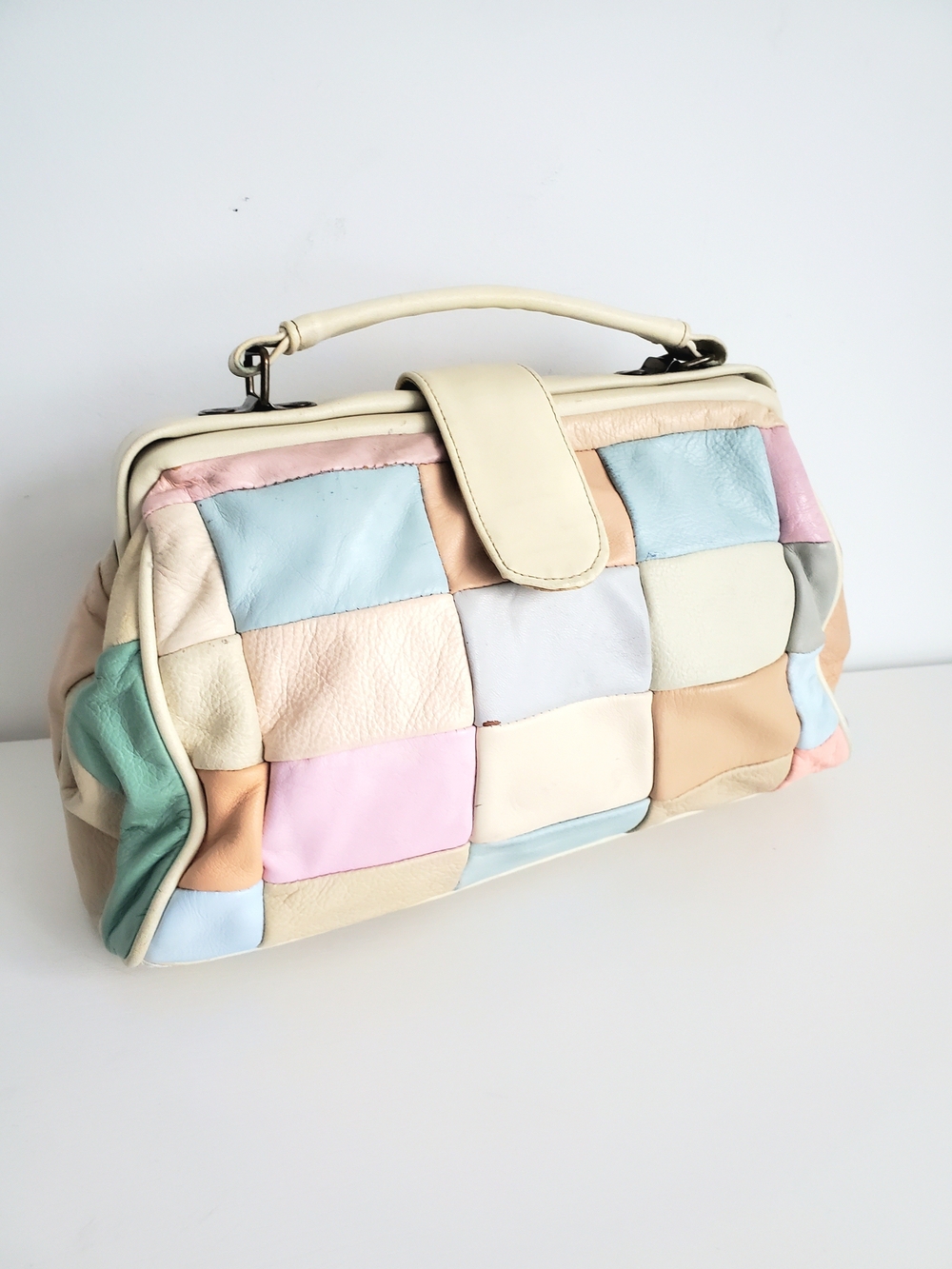 Pastel Patchwork Leather Top-Handle Bag - Multicolor - Vintage